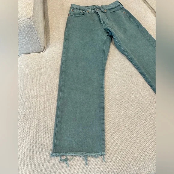 Levi’s 501 Cropped Jeans Boho Green Size 26 - Picture 3 of 14